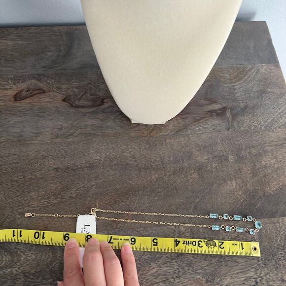 New Ralph Lauren Aqua Pale Blue Baguette Jewel Frontal Gold Tone Chain Necklace - Picture 4 of 9